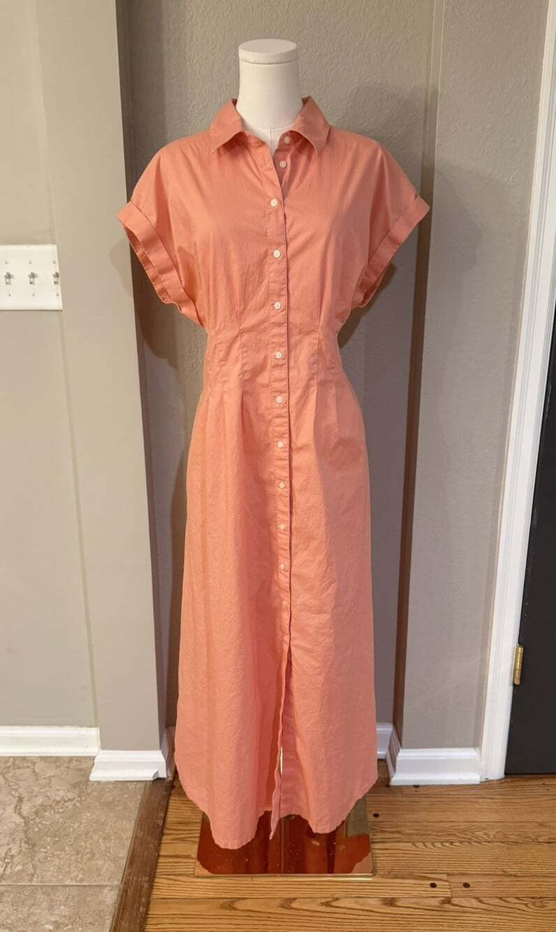 Gap Women’s XL Coral Salmon Button Front Maxi Shirt Dress 100% Cotton Pockets